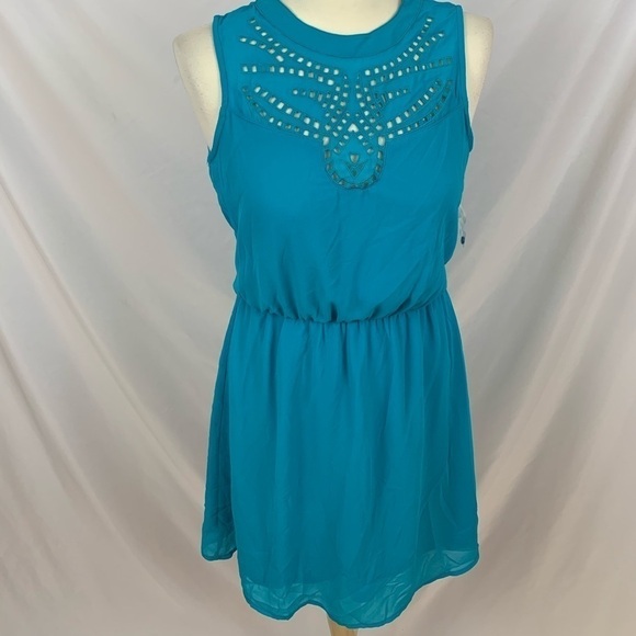 Maison Jules turquoise polyester fit & flare sleeveless dress - Picture 1 of 6